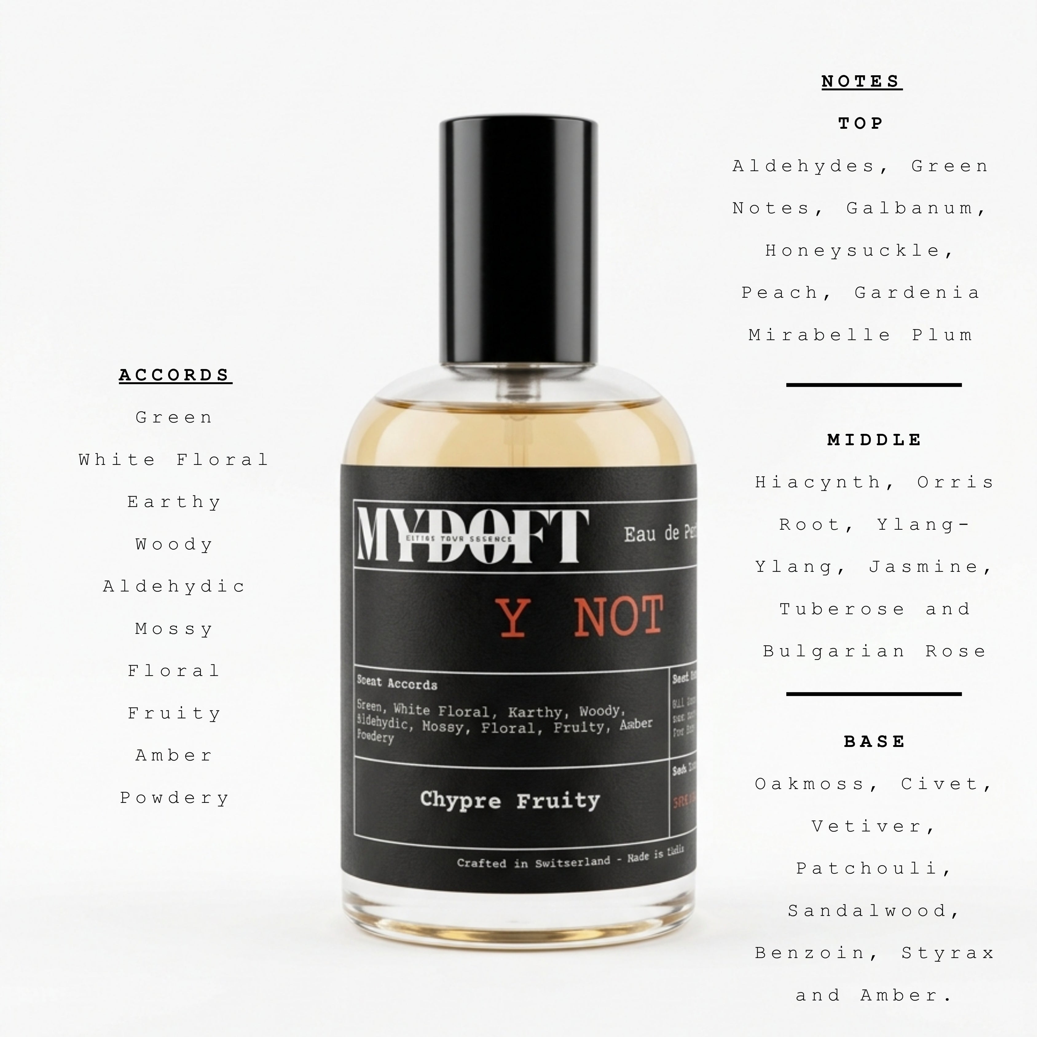 MYDOFT Y Not | Eau De Parfum | Chypre Fruity Perfume with Green, White Floral & Woody Notes | Women
