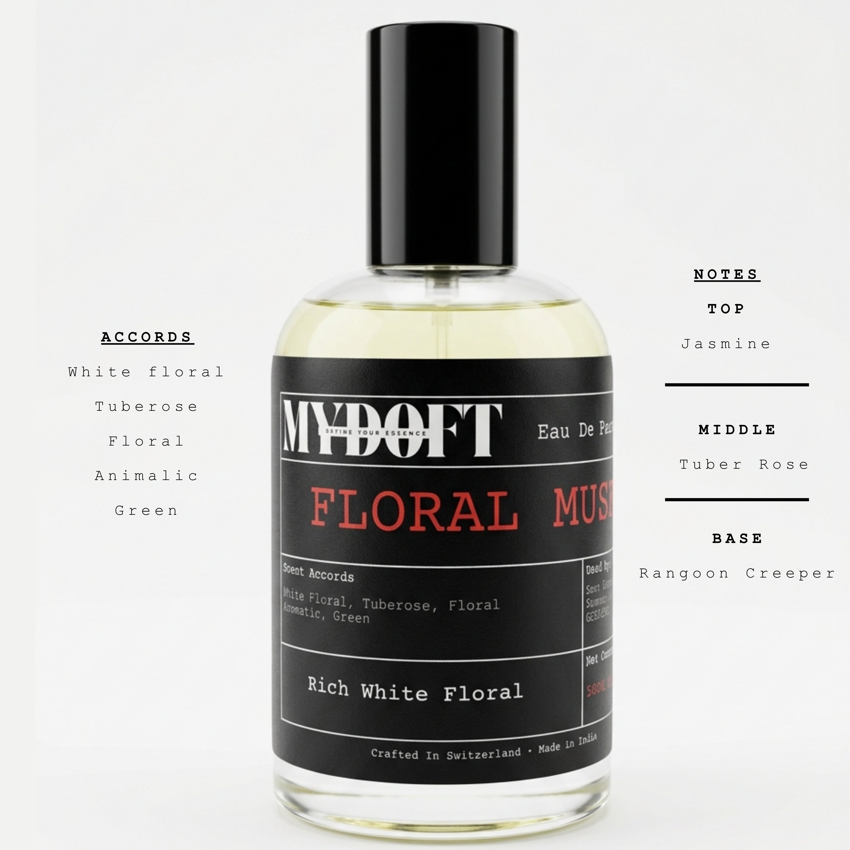 MYDOFT Floral Muse | Eau De Parfum | White Floral Tuberose Perfume with Green & Soft Animalic Notes | Women