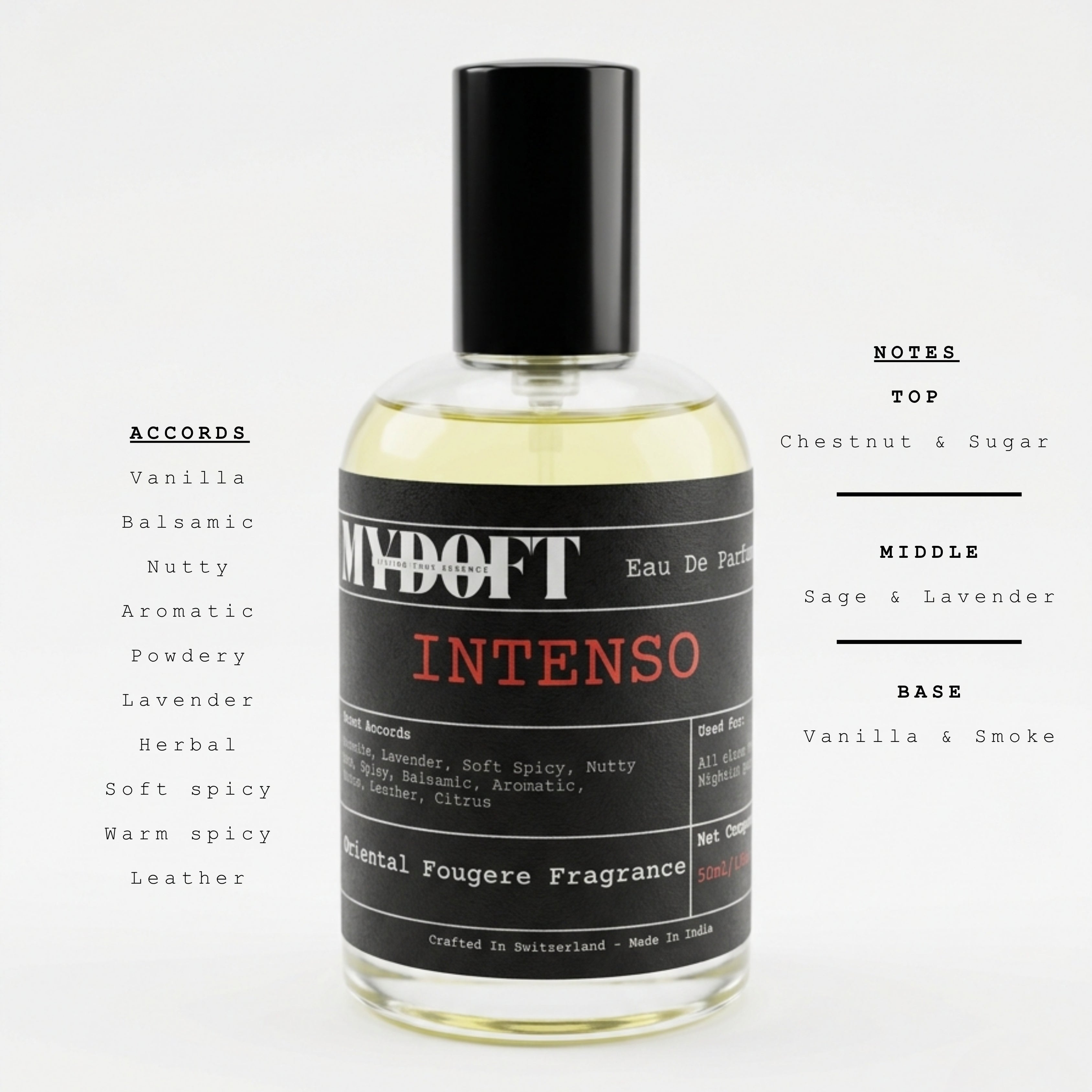 MYDOFT Intenso | Eau De Parfum | Oriental Fougère Vanilla Sweet Warm Spicy Perfume with Lavender & Balsamic Notes | Men