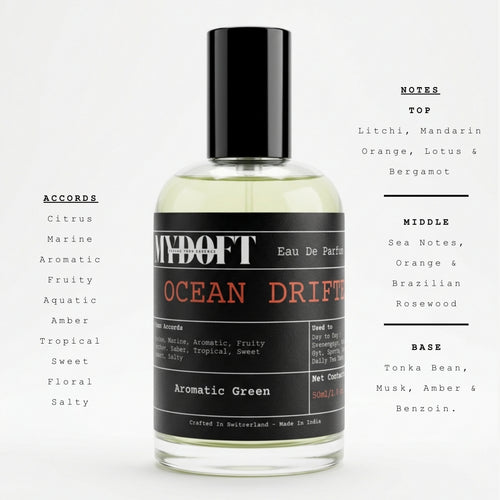 MYDOFT Ocean Drift | Eau De Parfum | Aromatic Green Citrus Marine Aquatic Perfume with Fruity & Amber Notes | Men