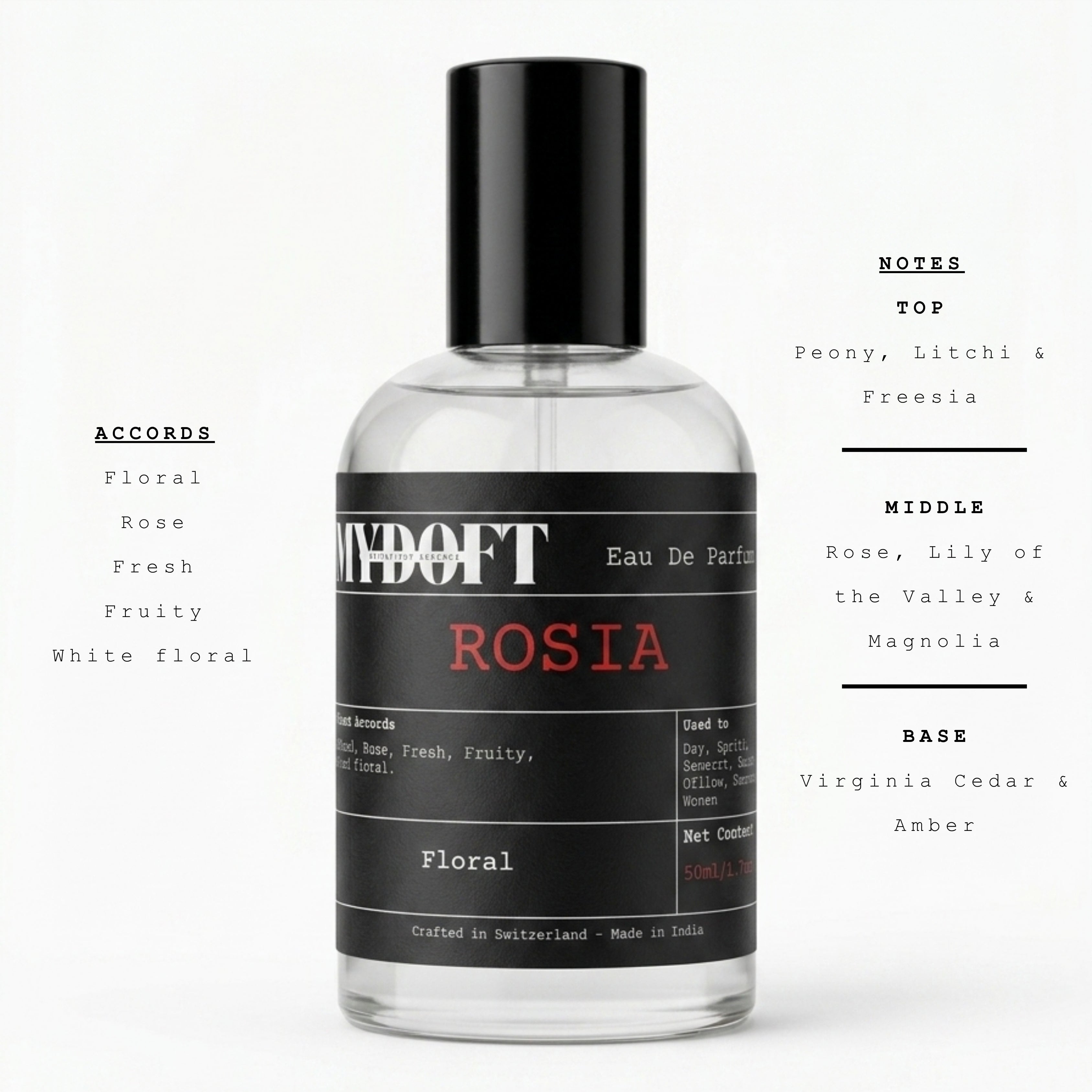 MYDOFT Rosia | Eau De Parfum | Floral Rose Perfume with Fresh Fruity & White Floral Notes | Women