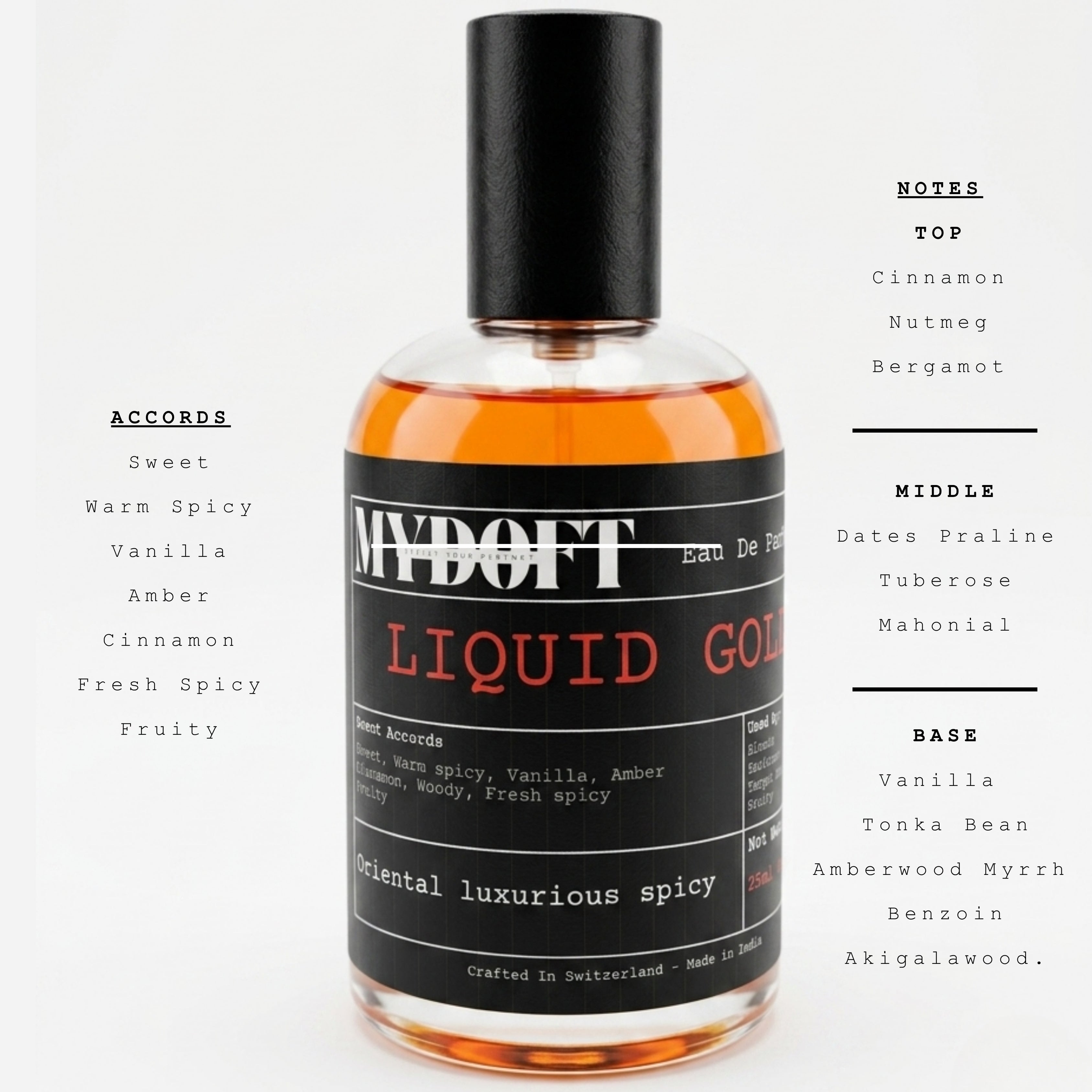 MYDOFT Liquid Gold | Eau De Parfum | Sweet Warm Spicy Vanilla Amber Perfume | Unisex