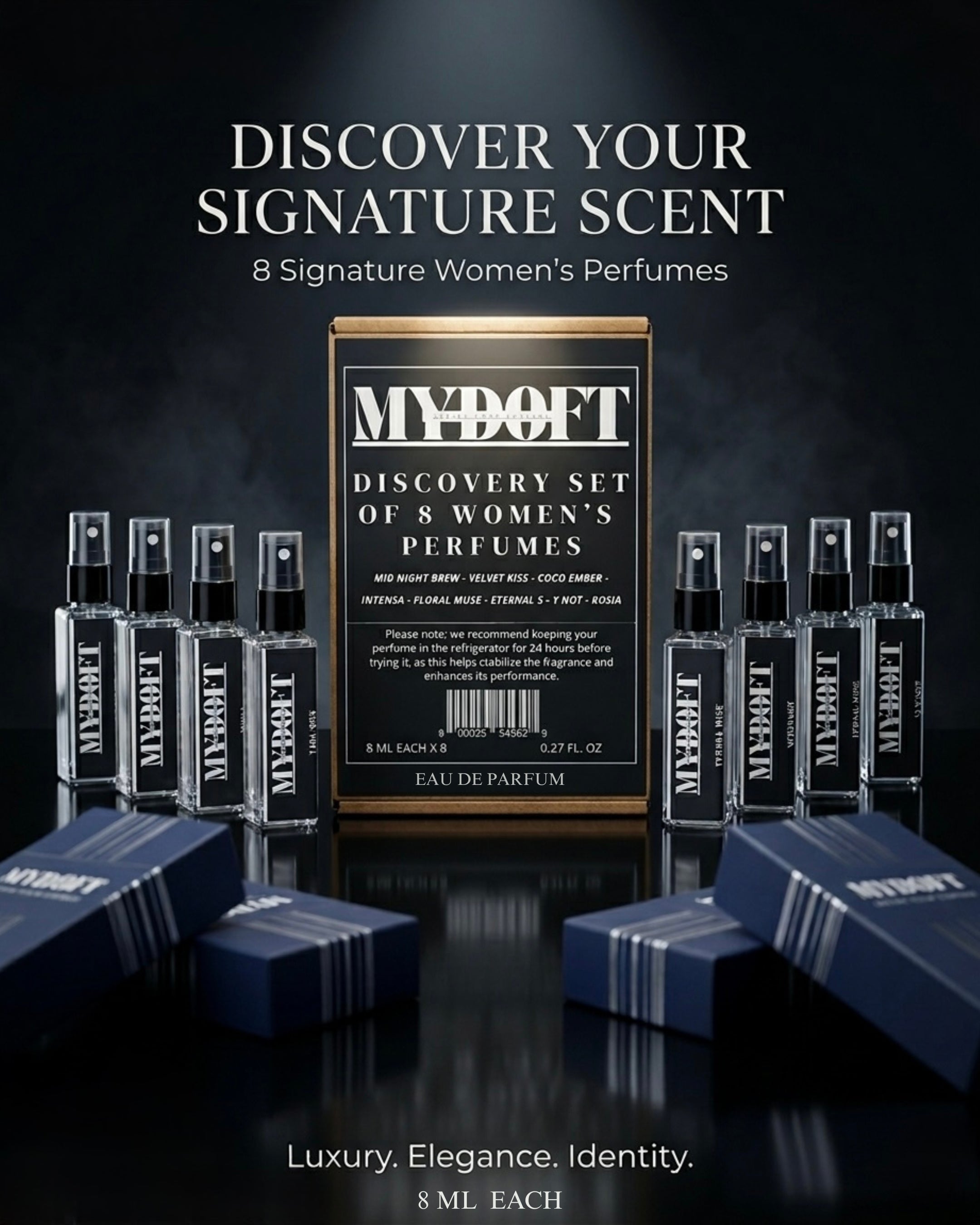 MYDOFT Women’s Discovery Set 8 Premium Perfumes (8ML Each) | Luxury Mini Fragrance Collection for Women