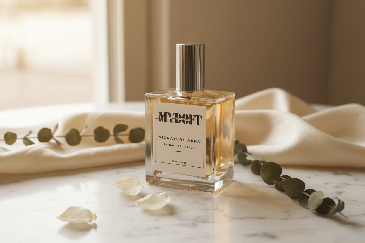 MYDOFT Signature Aura Extrait De Parfum in luxurious setting